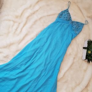 B'Dazzle Turquoise Rhinestone Chiffon Prom Dress